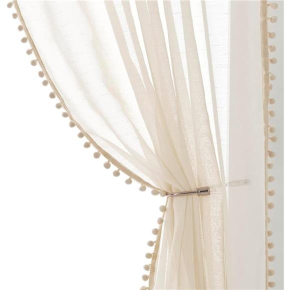 Other - Pompom Linen Sheer Curtains for Living Room 84inches Long Decorative Natural